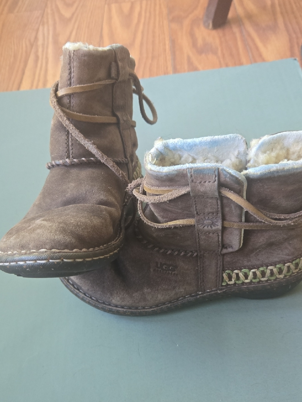 UGG Brown Suede Shearling-Lined Lace Ankle Boots